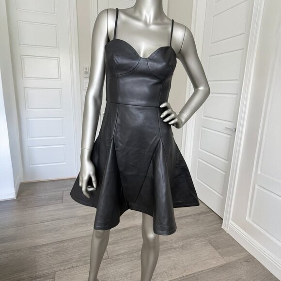 Revolve + Susana Monaco Corset Faux Leather Fit & Flare Minidress Black - Picture 3 of 6